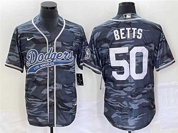 Men%27s Los Angeles Dodgers #50 Mookie Betts Gray Camo Cool Base With Patch Stitched Baseball Jerseys->los angeles dodgers->MLB Jersey